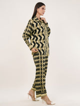 Clobug Women Printed Full Sleeve Crepe Shirt & Pant Co-ord Set