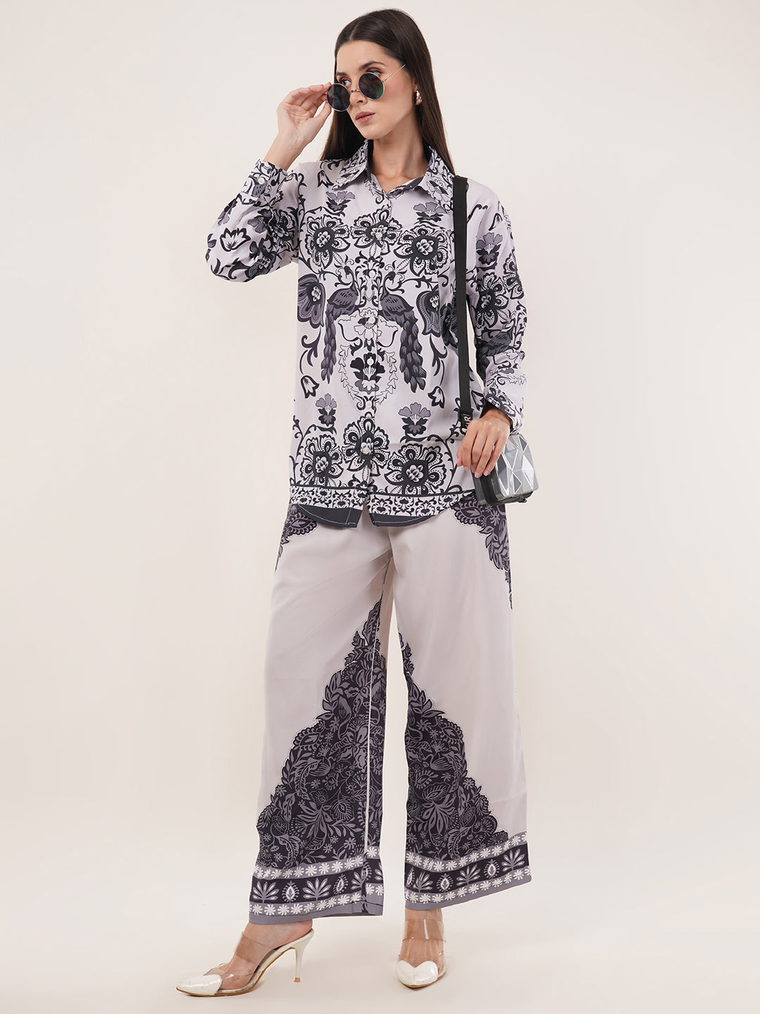 Clobug Women Printed Full Sleeve Crepe Shirt & Pant Co-ord Set