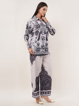 Clobug Women Printed Full Sleeve Crepe Shirt & Pant Co-ord Set