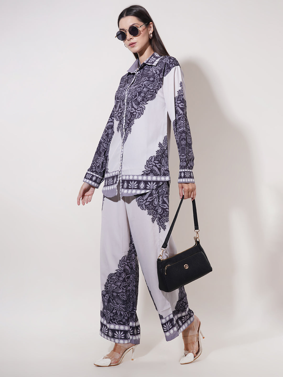 Clobug Women Printed Full Sleeve Crepe Shirt & Pant Co-ord Set