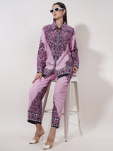 Clobug Women Printed Full Sleeve Crepe Shirt & Pant Co-ord Set