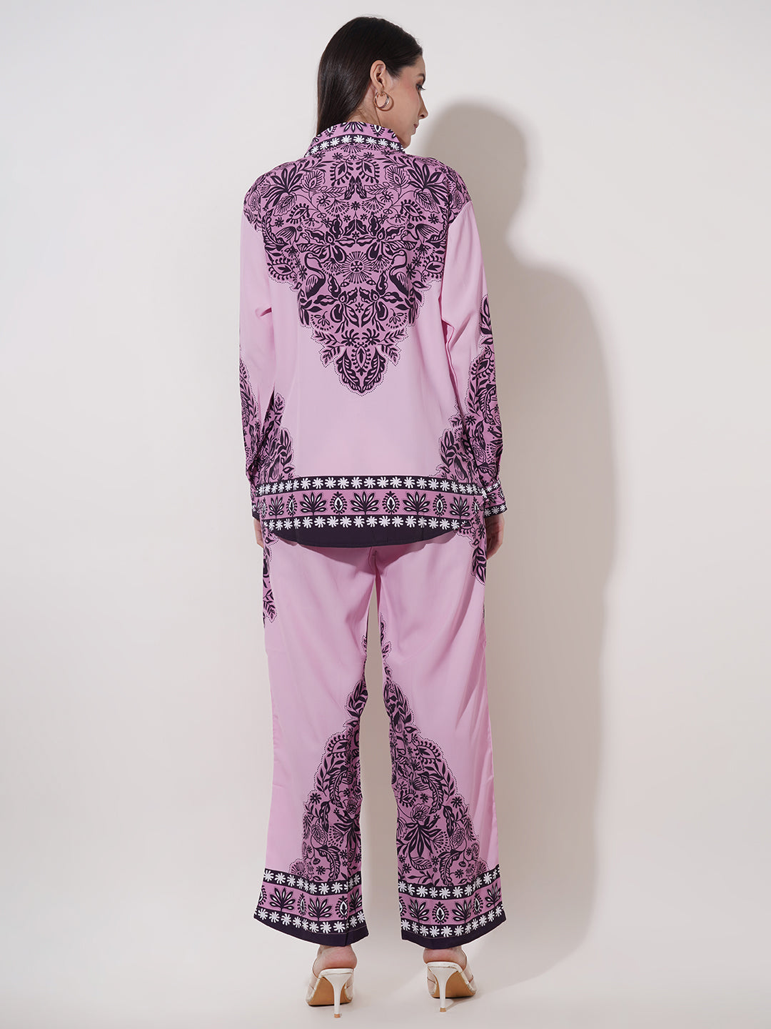 Clobug Women Printed Full Sleeve Crepe Shirt & Pant Co-ord Set