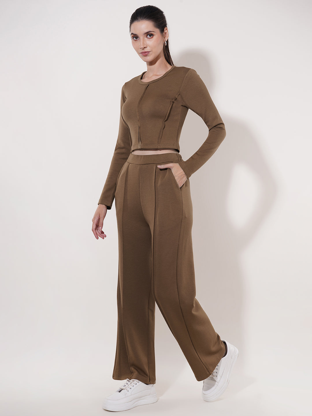 Clobug Women Soild Full Sleeve Cotton Blend Top & Pant Co-ord Set