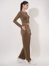 Clobug Women Soild Full Sleeve Cotton Blend Top & Pant Co-ord Set