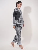 Clobug Women Printed Full Sleeve Crepe Shirt & Pant Co-ord Set