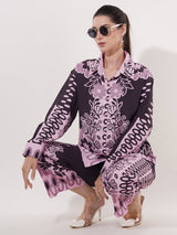 Clobug Women Printed Full Sleeve Crepe Shirt & Pant Co-ord Set