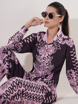 Clobug Women Printed Full Sleeve Crepe Shirt & Pant Co-ord Set