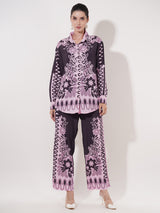 Clobug Women Printed Full Sleeve Crepe Shirt & Pant Co-ord Set