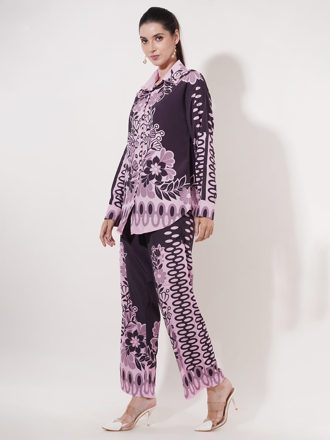 Clobug Women Printed Full Sleeve Crepe Shirt & Pant Co-ord Set