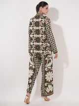 Clobug Women Printed Full Sleeve Crepe Shirt & Pant Co-ord Set