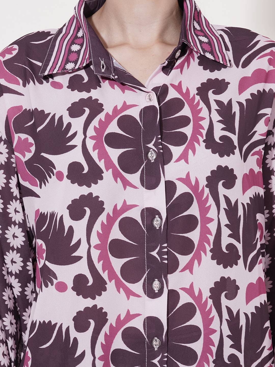 Clobug Women Printed Full Sleeve Crepe Shirt & Pant Co-ord Set