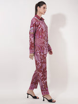 Clobug Women Printed Full Sleeve Crepe Shirt & Pant Co-ord Set