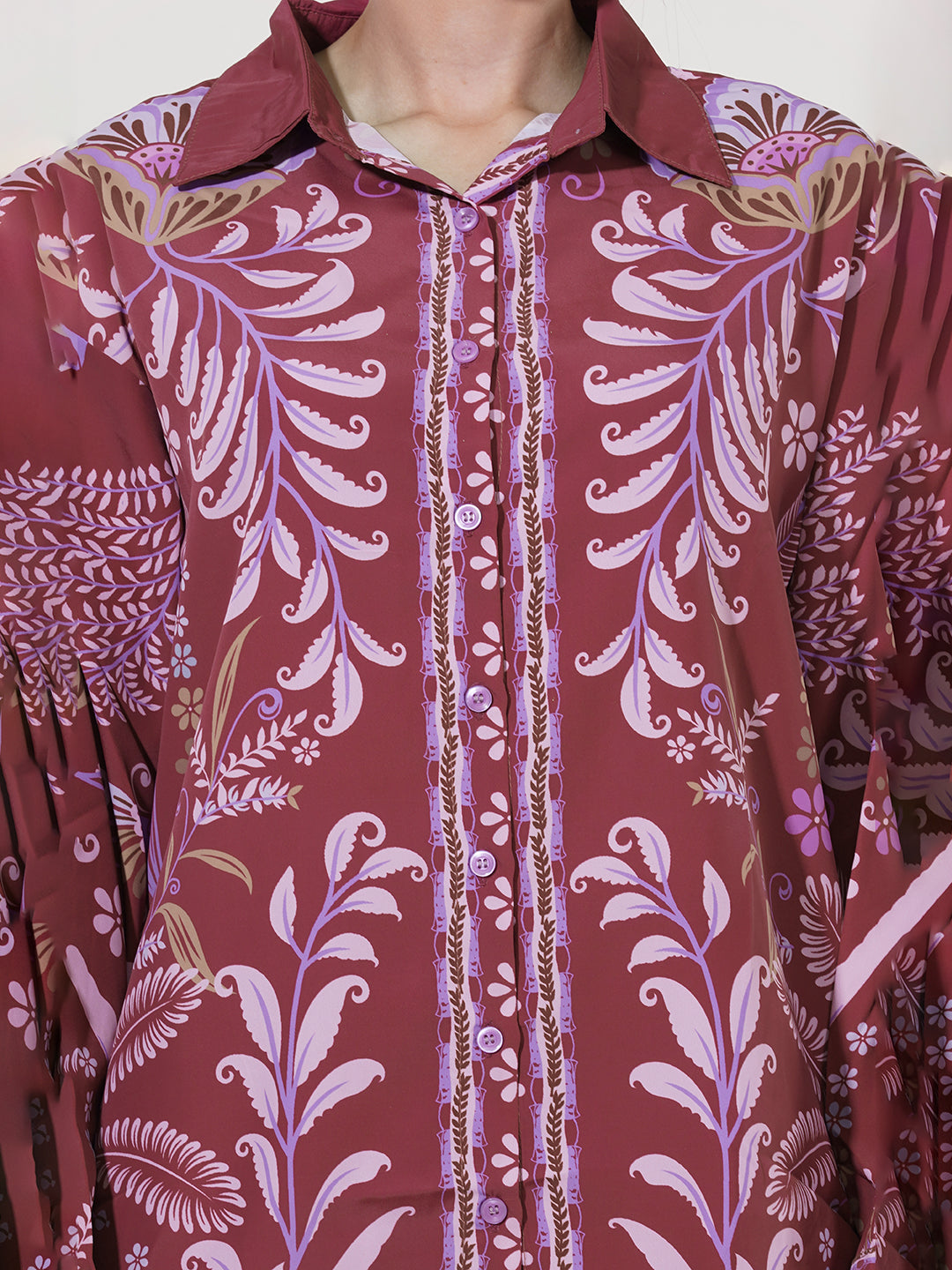 Clobug Women Printed Full Sleeve Crepe Shirt & Pant Co-ord Set