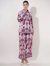 Clobug Women Printed Full Sleeve Crepe Shirt & Pant Co-ord Set