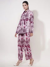 Clobug Women Printed Full Sleeve Crepe Shirt & Pant Co-ord Set
