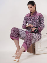 Clobug Women Printed Full Sleeve Crepe Shirt & Pant Co-ord Set