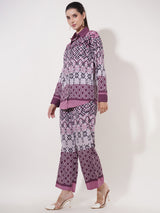 Clobug Women Printed Full Sleeve Crepe Shirt & Pant Co-ord Set