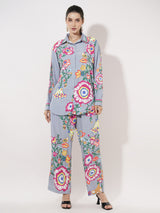 Clobug Women Printed Full Sleeve Crepe Shirt & Pant Co-ord Set