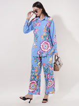 Clobug Women Printed Full Sleeve Crepe Shirt & Pant Co-ord Set