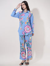 Clobug Women Printed Full Sleeve Crepe Shirt & Pant Co-ord Set