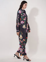 Clobug Women Printed Full Sleeve Crepe Shirt & Pant Co-ord Set