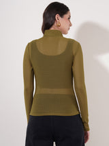 Clobug Women High Neck Full Sleeve Net Top