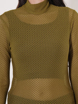 Clobug Women High Neck Full Sleeve Net Top