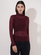 Clobug Women High Neck Full Sleeve Net Top