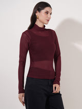 Clobug Women High Neck Full Sleeve Net Top