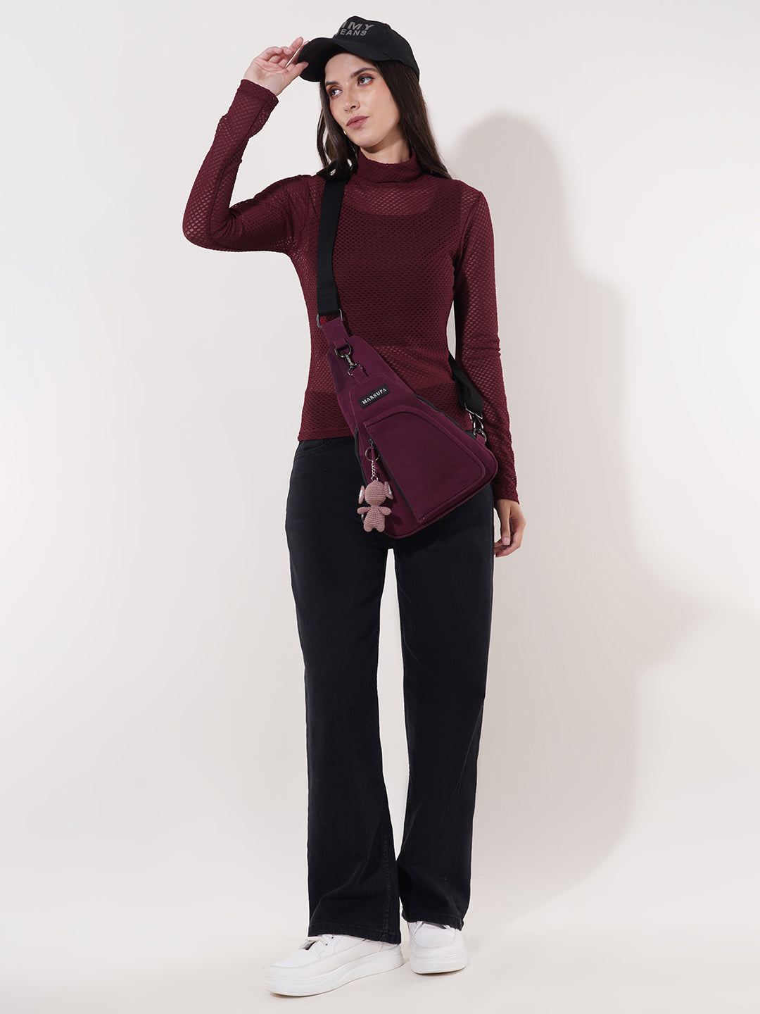 Clobug Women High Neck Full Sleeve Net Top