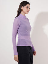 Clobug Women High Neck Full Sleeve Net Top