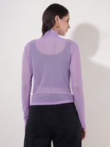 Clobug Women High Neck Full Sleeve Net Top