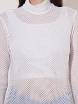Clobug Women High Neck Full Sleeve Net Top