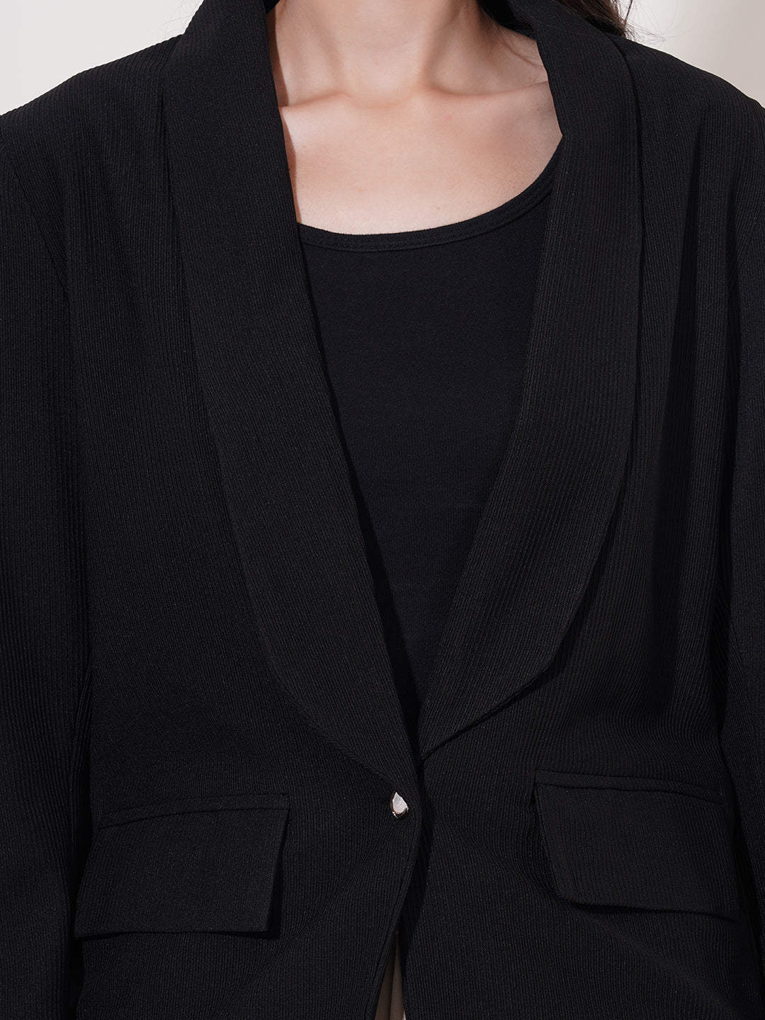 Clobug Women Solid Single Breast Full Sleeve Cotton Blend Blazer