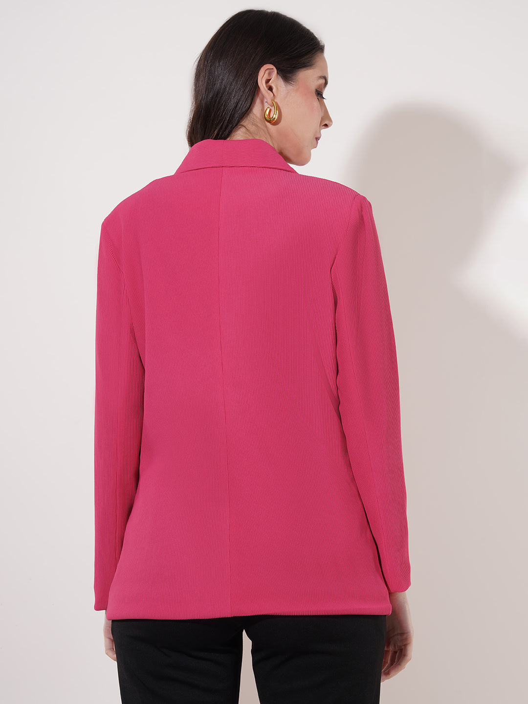 Clobug Women Solid Single Breast Full Sleeve Cotton Blend Blazer