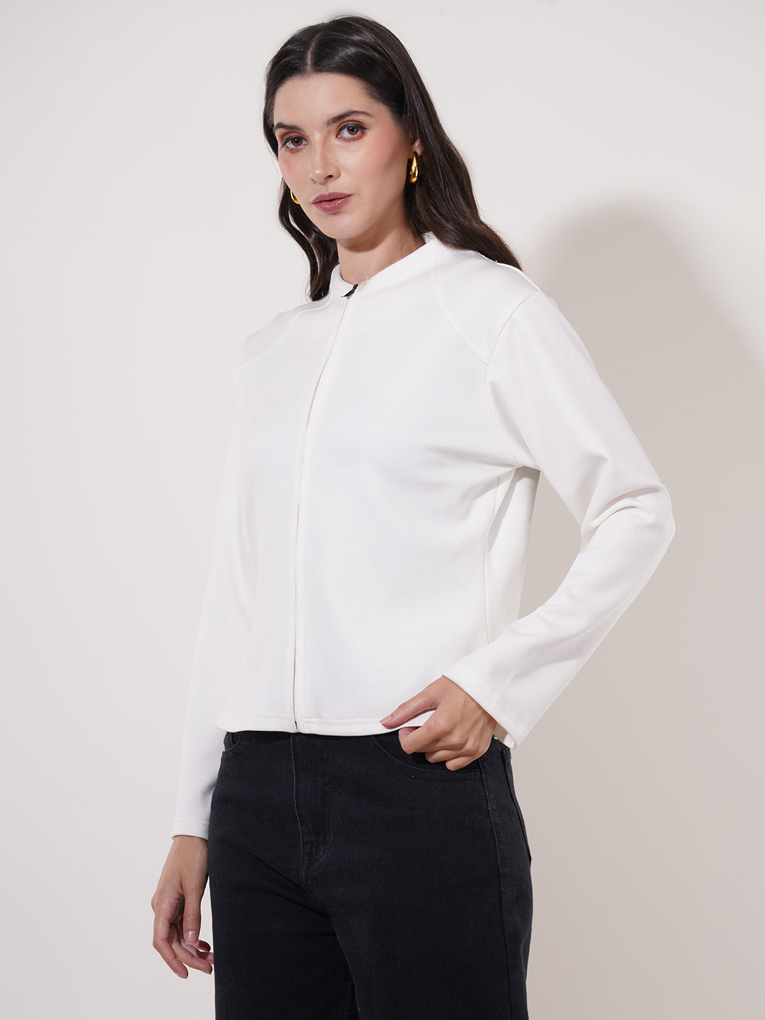 Clobug Women High Neck Full Sleeve Cotton Blend Jacket