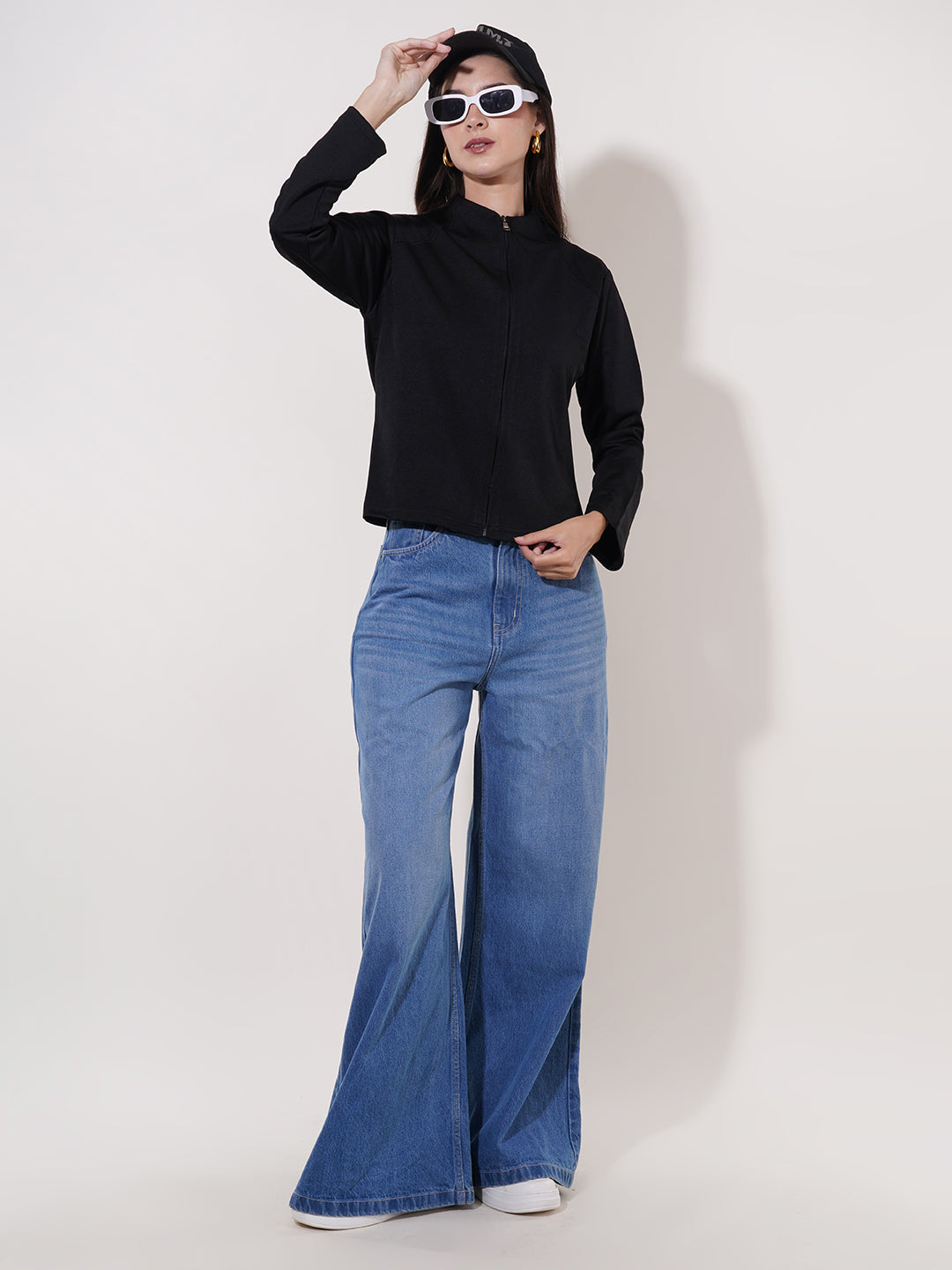 Clobug Women High Neck Full Sleeve Cotton Blend Jacket