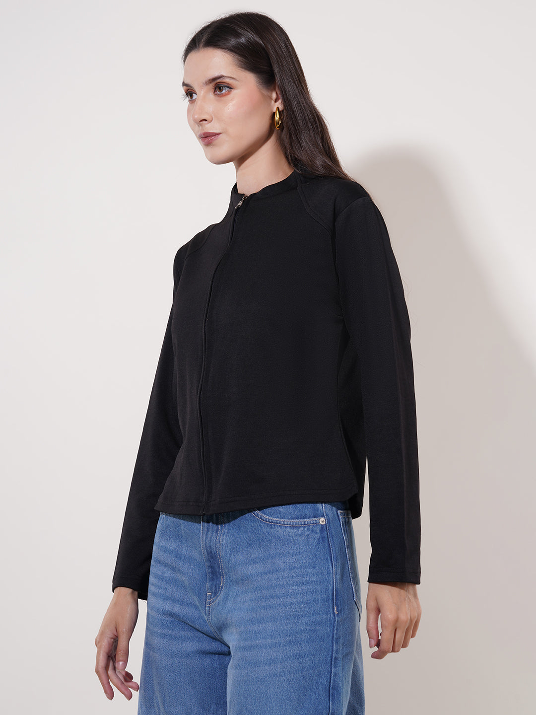 Clobug Women High Neck Full Sleeve Cotton Blend Jacket