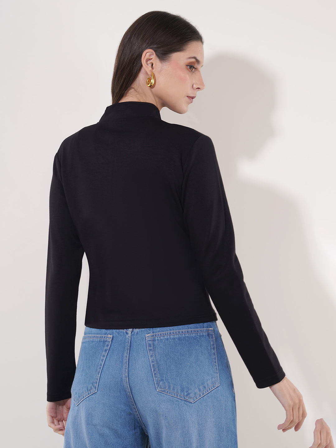 Clobug Women High Neck Full Sleeve Cotton Blend Jacket