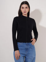 Clobug Women High Neck Full Sleeve Cotton Blend Jacket