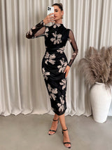 Clobug Women Printed Black Midi Dress