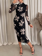 Clobug Women Printed Black Midi Dress