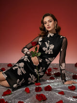 Clobug Women Printed Black Midi Dress