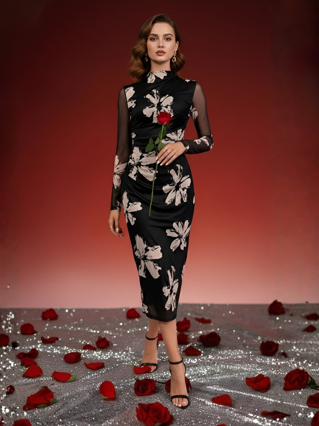 Clobug Women Printed Black Midi Dress