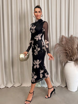 Clobug Women Printed Black Midi Dress