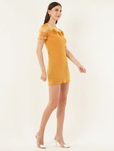 Clobug Women Solid Short Sleeve Bow Bodycon Mini Dress