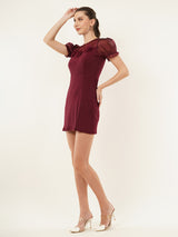 Clobug Women Solid Short Sleeve Bow Bodycon Mini Dress