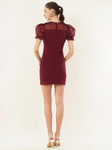 Clobug Women Solid Short Sleeve Bow Bodycon Mini Dress