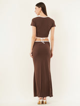 Clobug Women Solid Brown Top & Skirt Co-ord Set