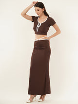 Clobug Women Solid Brown Top & Skirt Co-ord Set